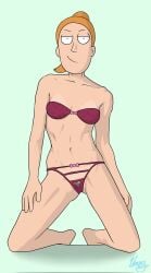 accurate_art_style clothed_female female_only kneeling lingerie_only pubic_hair_peek rick_and_morty skimpy_panties small_breasts solo_female strapless_bra summer_smith tagme tanline thong_panties undrsydr