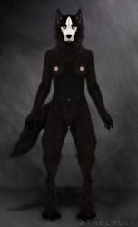 aethelwulf anthro black_body black_fur bone breasts brown_body brown_fur canine digitigrade female fur genitals hi_res horror_(theme) mammal monster_girl_(genre) nude pussy skull skulldog_(species)small_waist solo wolf