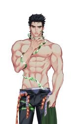 1boy bara belts boxers duoj_chan hierophant_green jojo's_bizarre_adventure jotaro_kujo male male_only muscular_male pectorals shirtless_male solo stardust_crusaders topless topless_male two_belts unbuckled_belt unbuttoned_pants