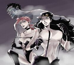 2girls black_hair breasts female female_jotaro female_only hat human jojo's_bizarre_adventure jotaro_kujo light-skinned_female light_skin long_hair noriaki_kakyoin rule_63 shounen_jump stardust_crusaders tagme ura_bunki