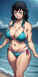 2023 ai_generated aqua_bikini aqua_eyes aqua_hair armpits beach big_breasts bikini black_hair blush blush_lines blushing_at_viewer breasts cloud clouds collarbone demon_slayer female female_focus female_only high_resolution highres hips hourglass_figure huge_balls huge_cock huge_penis kimetsu_no_yaiba long_hair looking_at_viewer muichiro_tokitou navel outdoors outside parted_lips rule_63 sea self_upload solo solo_focus stable_diffusion tagme thighs toned toned_body two_tone_hair water yodayo