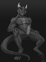 absurd_res anthro erection genitals hi_res horn male nude penis reptile scalie sitting solo solo_focus tail yonivi