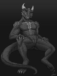 absurd_res anthro hi_res horn male nude reptile scalie sitting slit solo solo_focus tail yonivi