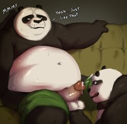 age_difference anthro anthro_on_anthro balls bear belly big_belly black_body blem-bop bodily_fluids cum cum_on_face dreamworks duo erection father father_and_child father_and_son fur genital_fluids genitals giant_panda hi_res incest kung_fu_panda li_shan_(kung_fu_panda) male male/male mammal master_po_ping overweight overweight_anthro overweight_male parent parent_and_child parent_and_son penis sex son sweat sweatdrop text yaoi