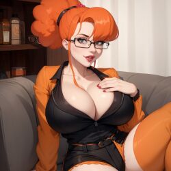 ai_generated big_breasts breasts cleavage family_guy glasses hand_on_breast nerd nerdy_female patty_patterson red_hair redhead