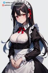 ai_generated angry angry_face black_hair cute gamarjobson hi_res maid maid_uniform ozoi red_eyes safe