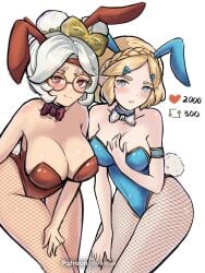 2girls breasts bunnysuit chascoby female female_only latex looking_at_viewer nintendo princess_zelda purah purah_(tears_of_the_kingdom) short_hair tagme tears_of_the_kingdom the_legend_of_zelda the_legend_of_zelda:_tears_of_the_kingdom zelda_(tears_of_the_kingdom)