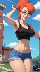 ai_generated areola belly_button family_guy girl glasses midriff nerd nerdy_female nipples nipples_visible_through_clothing patty_patterson