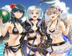 3girls alternate_costume better_version_at_source black_bikini black_swimsuit breasts byleth_(female)_(summer)_(fire_emblem) byleth_(fire_emblem) byleth_(fire_emblem)_(female) corrin_(female)_(summer)_(fire_emblem) corrin_(fire_emblem) corrin_(fire_emblem)_(female) female female_only fire_emblem fire_emblem:_three_houses fire_emblem_awakening fire_emblem_fates fire_emblem_heroes nintendo official_alternate_costume pochi_(furaigonn) purple_bikini purple_swimsuit robin_(female)_(summer)_(fire_emblem) robin_(fire_emblem) robin_(fire_emblem)_(female) swimsuit white_bikini white_swimsuit