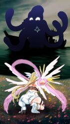 angel_wings angewomon blonde_hair digimon digimon_(species) from_behind gerusyu goddess_of_victory:_nikke heels