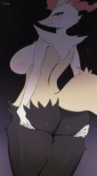 1girls absurd_res anthro ass big_breasts big_butt blush braixen breasts canid canine featureless_breasts female female_only fur generation_6_pokemon hi_res holding_butt inner_ear_fluff looking_at_viewer mammal nintendo nude omeki pokemon pokemon_(species) side_boob sideboob simple_background solo solo_female thick_thighs tuft wide_hips