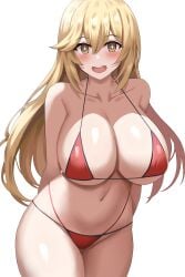 1girls bikini blonde_hair breasts female hi_res hips huge_breasts jasony light-skinned_female light_skin long_hair naughty_face shokuhou_misaki symbol-shaped_pupils thick_thighs thighs to_aru_kagaku_no_railgun to_aru_majutsu_no_index wide_hips