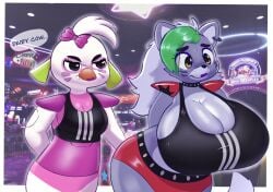 big_breasts breasts female five_nights_at_freddy's five_nights_at_freddy's:_security_breach gigantic_breasts glamrock_chica_(fnaf) huge_breasts inazuma_kat meme roxanne_wolf_(fnaf) small_breasts sports_bra_difference_meme