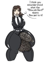 1futa 2023 balls big_breasts black_penis bottom_heavy breasts chainsaw_man clothed clothing dark_penis darkened_genitalia dialogue english english_text flaccid futa_only futanari hairy_balls higashiyama_kobeni hourglass_figure huge_breasts huge_cock huge_hips human light-skinned_futanari light_skin looking_at_viewer mature mature_futa meme milkbuni mole mole_under_eye mole_under_mouth office_lady oversized_balls penis penis_out pubic_hair self_upload short_hair sloppy_blowjob_devil small_glans solo solo_futa speaking_to_viewer standing suit text thick_penis thick_thighs unamused voluptuous wide_hips