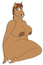 anthro ass big_breasts big_butt bojack_horseman breasts brown_body brown_fur chubby_female ear_piercing ear_ring equid equine female freckles fur giggglingonthego hi_res hollyhock_(bojack_horseman) horse mammal netflix nipples piercing ring_piercing solo wide_hips