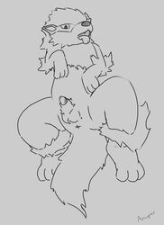 anthro anuper anus arcanine arkani canine furry looking_at_viewer lying male male_only nintendo on_back penis pokemon pokemon_(species) solo tongue tongue_out