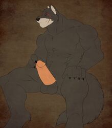 abs anthro balls biceps big_muscles canine dazen_cobalt erection fur male male_only muscles pecs penis plain_background solo wolf