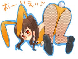 ass blush brown_hair bunny_ear bunny_girl bunny_tail bunnysuit cosplay fishnet_pantyhose fishnets kemonomimi kyonko long_hair orange_coffee pantyhose ponytail rule_63 suzumiya_haruhi_no_yuuutsu tail tear tied_hair tights top-down_bottom-up usamimi