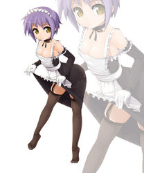 breasts choker cleavage elbow_gloves female female_only garter_belt gloves high_res highres human maid nagato_yuki oppai potion_(artist) potion_(moudamepo) purple_hair short_hair skirt skirt_lift solo suzumiya_haruhi_no_yuuutsu thighhighs yellow_eyes zoom_layer