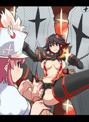 2girls 3boys female hu_sea jakuzure_nonon kill_la_kill male matoi_ryuuko multiple_boys multiple_girls one-star_student_(kill_la_kill) penis senketsu