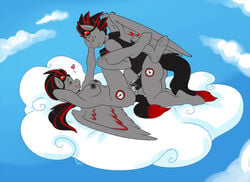 anthro ass black_penis breasts cloud cum cum_in_pussy cum_inside duo equine erection eye_contact eyewear female goggles heart hooves horse horsecock male my_little_pony nipples nude original_character pegasus penetration penis phsuke pony pussy sex sky straight vaginal_penetration wings