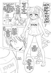 doujinshi flat_chest hard_translated high_res highres kyonko mizugi monochrome name_tag one-piece_swimsuit page_4 pettanko rule_63 school_swimsuit sukumizu suzumiya_haruhi suzumiya_haruhi_no_yuuutsu suzumiya_haruhiko swimsuit translated