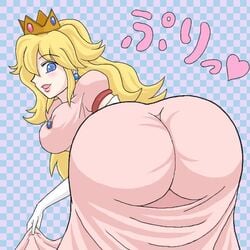 ass ass_focus big_ass big_butt dress elbow_gloves female gloves looking_back mario_(series) nintendo princess_peach shown smile