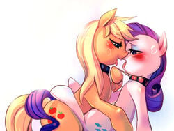 applejack_(mlp) bakki blush collar cutie_mark earth_pony equine female female_only friendship_is_magic fur horn kissing leash multiple_females my_little_pony pony rarity_(mlp) straight_hair unicorn yuri