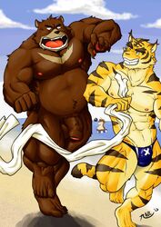 2013 3boys abs anthro balls beach bear blush brown_fur brown_stripes bulge canine feline forced_nudity foreskin fundoshi furry gay juuichi juuichi_mikazuki kyuuhari male male_genitalia male_only morenatsu multiple_males musclegut muscles muscular nude penis question_mark seaside shun speech_bubble speedo swimsuit tagme tiger torahiko_ooshima uncut uncut_penis underwear unknown_character yellow_fur