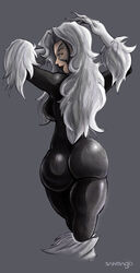 1girls anus ass black_cat_(marvel) bodysuit dat_ass felicia_hardy female female_only human marvel santiago solo solo_female spider-man_(series) white_hair