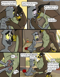 afrotropical_parrot avian bed bedroom bird clothing comic dialogue disney ducktales ducktales_(2017) duo english_text falcon falcon_graves falconid furniture gay genitals hi_res inside kissing ladybugk male male/male male_only mark_beaks parrot penis romantic_couple text true_parrot yaoi