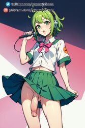 1futa ai_generated dickgirl flaccid flaccid_cock flaccid_penis futa_only futanari gamarjobson goggles goggles_on_head green_eyes green_hair gumi hi_res lifting_skirt megpoid megpoid_gumi microphone patreon small_balls solo_female thighs vocaloid