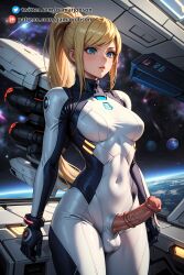 1futa ai_generated big_penis blonde_hair erection futa_only futanari gamarjobson hi_res horse_penis horsecock horsecock_futanari human_with_animal_genitalia human_with_horsecock metroid nintendo ponytail samus_aran tagme