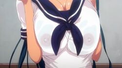 big_breasts breasts dark-skinned_female hentai koumi-jima_shuu_7_de_umeru_mesu-tachi nipples no_bra rina_(koumi-jima_shuu_7_de_umeru_mesu-tachi) school_uniform screencap screenshot see-through see-through_clothing tan-skinned_female torudaya_(animation_studio) wet wet_clothes