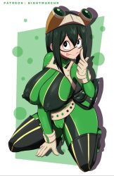 1girls alternate_version_available armwear big_breasts black_eyes breasts cameltoe erect_nipples female female_only goggles goggles_on_head green_hair hair headwear hero_outfit_(mha) huge_breasts long_hair my_hero_academia nightmare_hdraw nipples_visible_through_clothing smile solo solo_female superhero_costume superheroine thick_thighs thighs tongue tongue_out tsuyu_asui