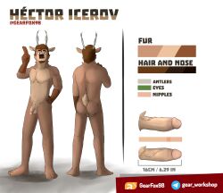 4_toes absurd_res anthro antlers ass beard cervine circumcised circumcision_scar deer digital_media_(artwork) facial_hair feet gearfox98 genital_scar genitals green_eyes hair hector_(gearfox98) hi_res horn humanoid_genitalia humanoid_penis male mammal model_sheet nude pecs penis scar solo tail toes vein veiny_penis