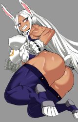 1girls animal_ears animal_tail ass big_ass big_breasts breasts bunny_ears bunny_girl bunny_tail dark-skinned_female female female_only gamjasssak hair huge_ass huge_breasts legwear leotard long_hair miruko muscular muscular_female my_hero_academia red_eyes rumi_usagiyama solo solo_female superheroine tail teeth thick_thighs thighhighs thighs white_hair