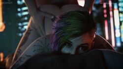 1boy 1girls 3d cyberpunk_2077 judy_alvarez naked orientation_play redhot sex