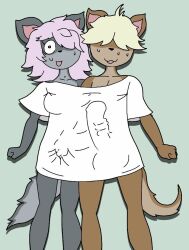 1boy1girl anthro anthro_on_anthro big_penis breasts brother_and_sister bulge_through_clothing cat_ears conna_rose female fist flaminra_rose furry furry_only furu_flami hair_covering_eye hair_covering_eyes hand_on_penis hand_on_pussy implied_incest implied_sex incest male male/female masturbating_other masturbating_under_clothes masturbation open_mouth original_character original_characters penis shirt simple_background sweat sweating tail two_tone_fur