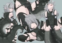 1girls 2023 ahe_gao arknights ass ass_focus grey_hair hi_res legs_apart light-skinned_female light_skin long_tail masturbating nye_(nyemadras) orgasm panties pointy_ears pussy_juice solo spread_legs tail thick_tail thighhighs thighs tomimi_(arknights) torn_clothes underwear vaginal_penetration