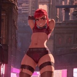 ai_generated arms_behind_head cameltoe female_only netflix nimona nimona_(nimona) stable_diffusion thick_thighs toned_female toned_stomach