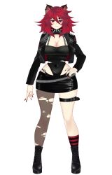 big_ass big_breasts demon_girl fuamyero goth hourglass_figure humanoid hyena jacket red_hair smile spiked_collar tagme