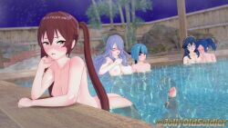 3d 5girls aqua_hair ass barefoot beruka_(fire_emblem) blue_hair breasts camilla_(fire_emblem) completely_nude completely_nude_female cynthia_(fire_emblem) female female_only fire_emblem fire_emblem_awakening fire_emblem_fates hair_over_one_eye headband jollyoldsoldier long_hair lucina_(fire_emblem) multiple_girls nintendo nipples nude nude_female onsen partially_submerged purple_hair red_hair selena_(fire_emblem_fates) severa_(fire_emblem) short_hair siblings sisters twintails