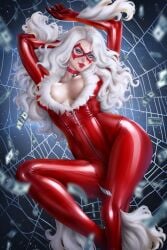 1girls absurd_res ayyasap black_cat_(marvel) felicia_hardy female_focus female_only hi_res latex_suit marvel marvel_comics red_latex skin_tight solo_female solo_focus spider-man_(series) victim_official voluptuous voluptuous_female white_hair