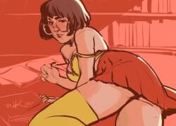 1girls ass blush bra bra_pull female glasses horny_female inviting_to_sex legwear looking_at_viewer miniskirt pinup rear_view scooby-doo sketch socks solo thighhighs thighs upskirt velma_dinkley wintonkidd