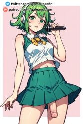 1futa ai_generated dickgirl flaccid flaccid_cock flaccid_penis futa_only futanari gamarjobson goggles goggles_on_head green_eyes green_hair gumi hi_res lifting_skirt megpoid megpoid_gumi microphone patreon solo_futa vocaloid