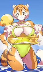 1girls aspirindabaitu big_breasts bikini breasts female floatie looking_at_viewer looking_down muscular muscular_anthro muscular_female muscular_thighs short_hair smile smiling smiling_at_viewer sole_female solo solo_female solo_focus swimsuit tail thick_thighs tiger tiger_ears tiger_girl tiger_print tiger_stripes tiger_tail wide_hips