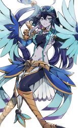 arm_wings armor big_breasts bird bird_girl bird_wings cleavage female harpy lyrilusc lyrilusc_ensemblue_robin midriff monster_girl solo_female tasutekete winged_arms wings yu-gi-oh!