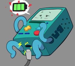 2023 adventure_time blush bmo cartoon_network female green_body heart hi_res looking_pleasured lurkin lying machine on_back open_mouth robot simple_background solo usb_cable usb_compatible usb_port