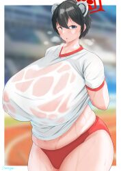 1girls allied_hyakkiyako_academy_student animal_ears big_breasts black_hair blue_archive breasts busty chubby chubby_female curvaceous curvy curvy_body curvy_female curvy_figure female gym_uniform huge_breasts inner_discipline_club_(blue_archive) large_breasts nipples nipples_visible_through_clothing shirt suriring_0426 sweaty_clothes thick_thighs thighs tsubaki_(blue_archive) voluptuous wet_clothes